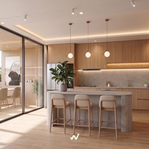 Desain Interior DapurArea dapur dirancang dengan konsep open space yang menyatu dengan ruang mak (1)