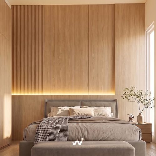 Desain Interior Kamar TidurKamar tidur ini dirancang dengan estetika yang lebih intim, memaksima