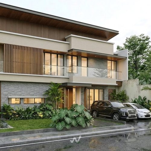 Rumah Kontemporer Tropis 2 lantaiRumah ini menampilkan desain modern minimalis yang hangat dan e (1)