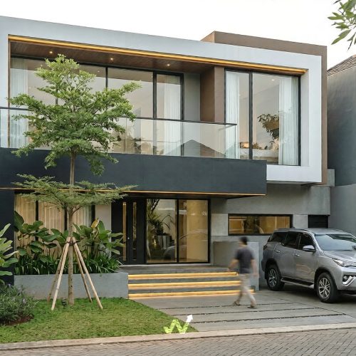 Rumah Modern Kontemporer 2 LantaiRumah ini mengusung gaya modern Kontemporer dengan karakter yan (1)