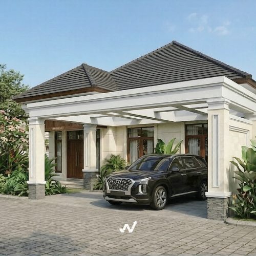 Rumah modern tropisDesain rumah ini menggabungkan elemen-elemen tradisional dengan sentuhan list (1)